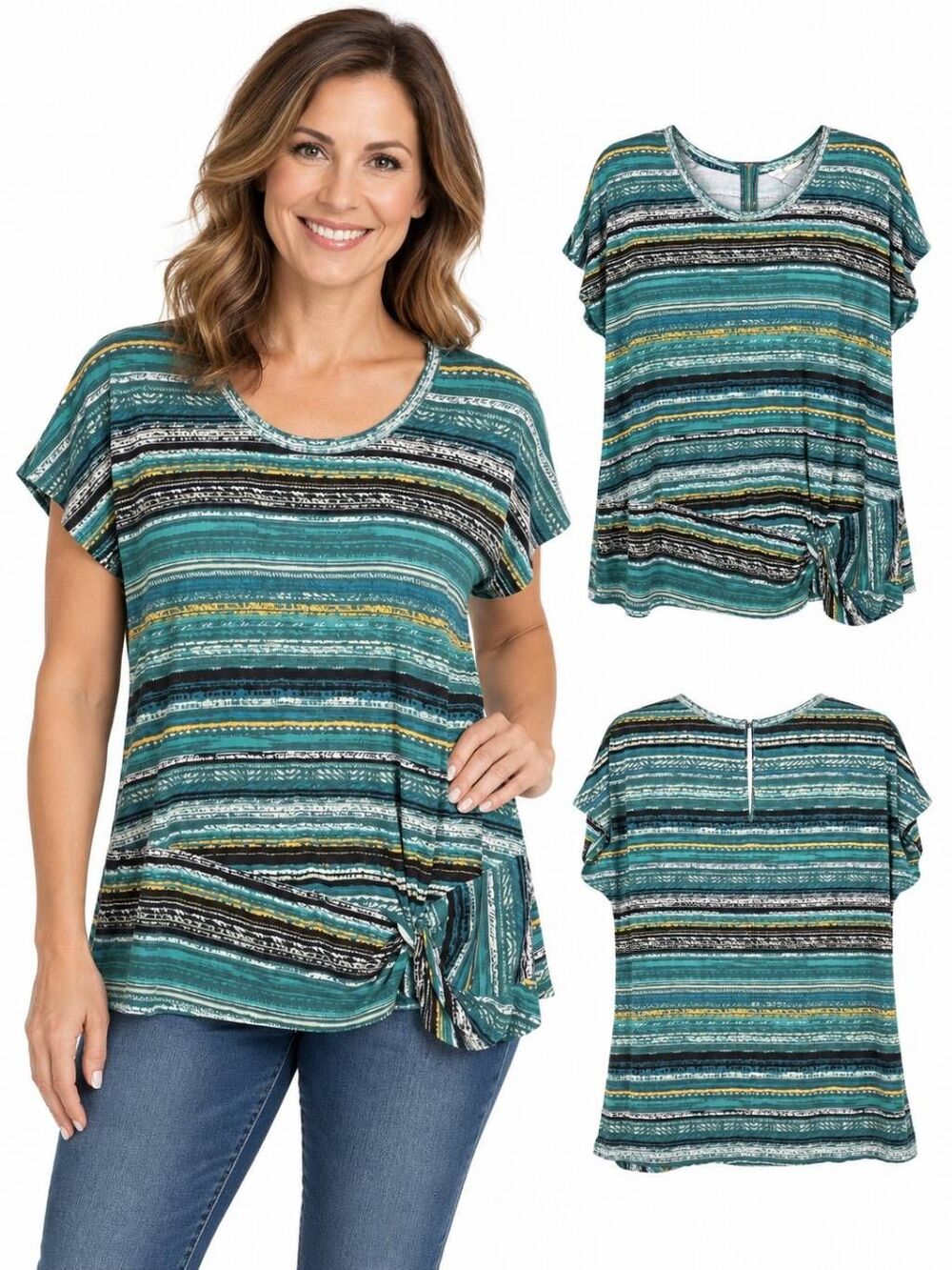 Christopher & Banks Petite XL Teal Stripe Tie Top